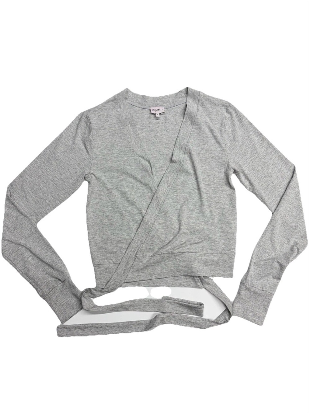 NEW Repetto Small Ballet Wrap Top Heather Grey Long Sleeve Tie knit cardigan